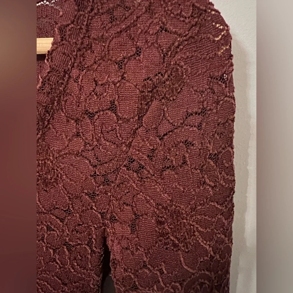 Free People Intimately Cloud Ride Notch Long Sleeve Burgundy Maroon Red XS
